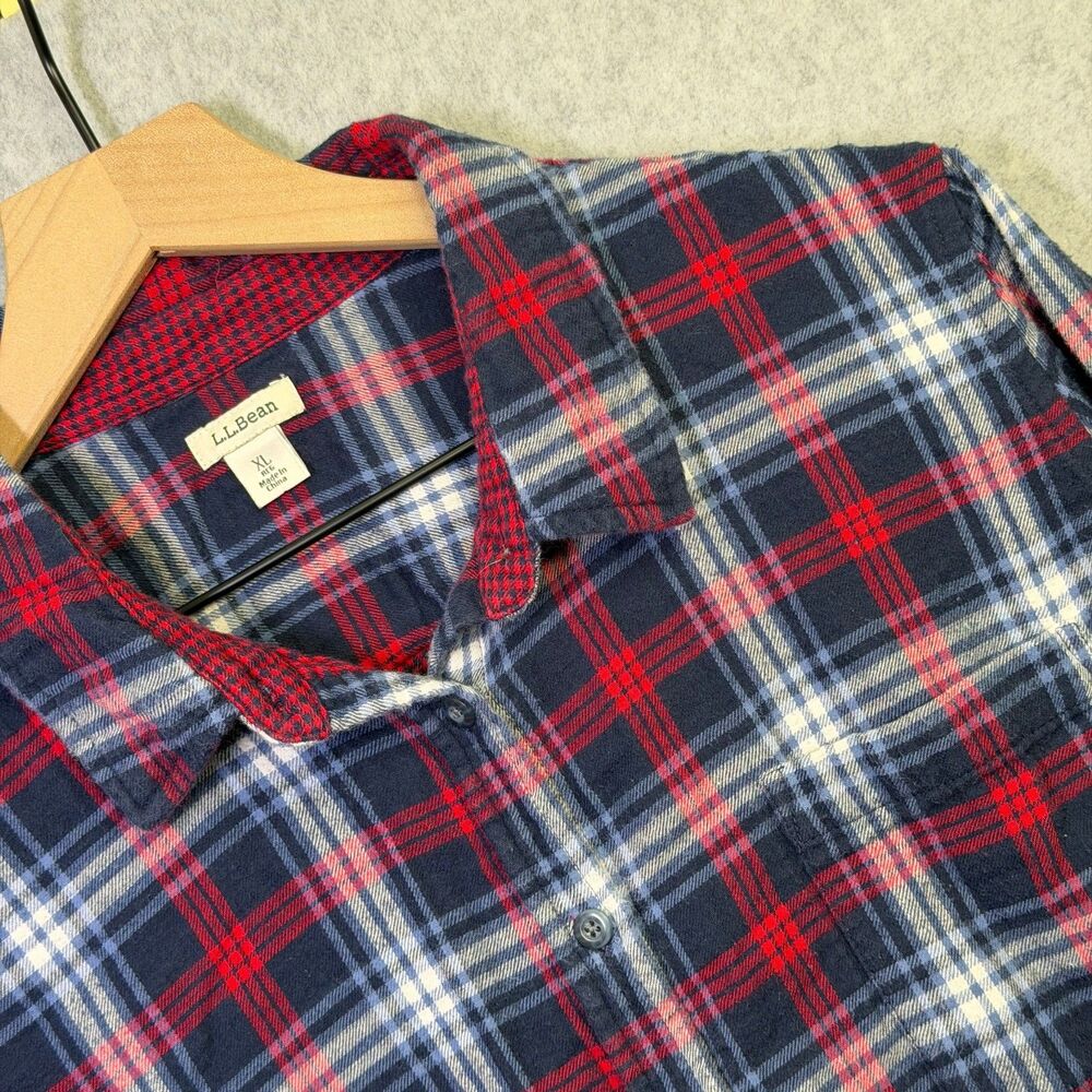L.L. Bean Women’s Flannel Shirt XL Plaid Blue Red Button Down Cotton